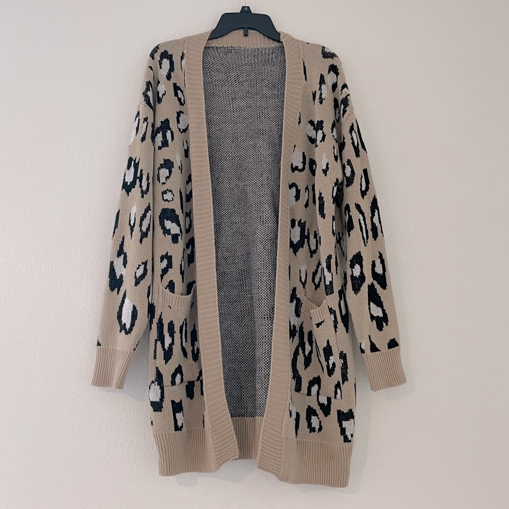 Leopard Print Cardigan With Pockets - image 1